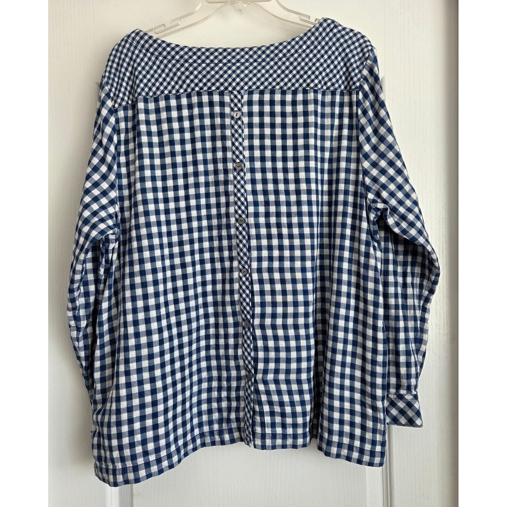 J Jill Gingham Check Button Back Long Sleeve Shirt Women XL Blue White‎ Cotton - Picture 3 of 6